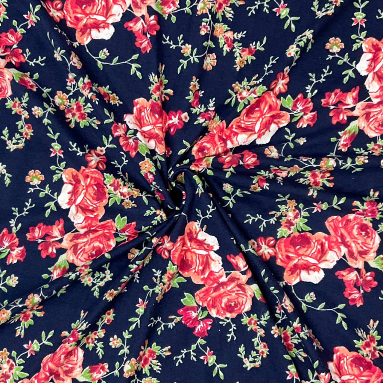 Navy Blue-Multi Poly Stretch Spandex Floral Print DB Jersey Knit Fabric By the Yard